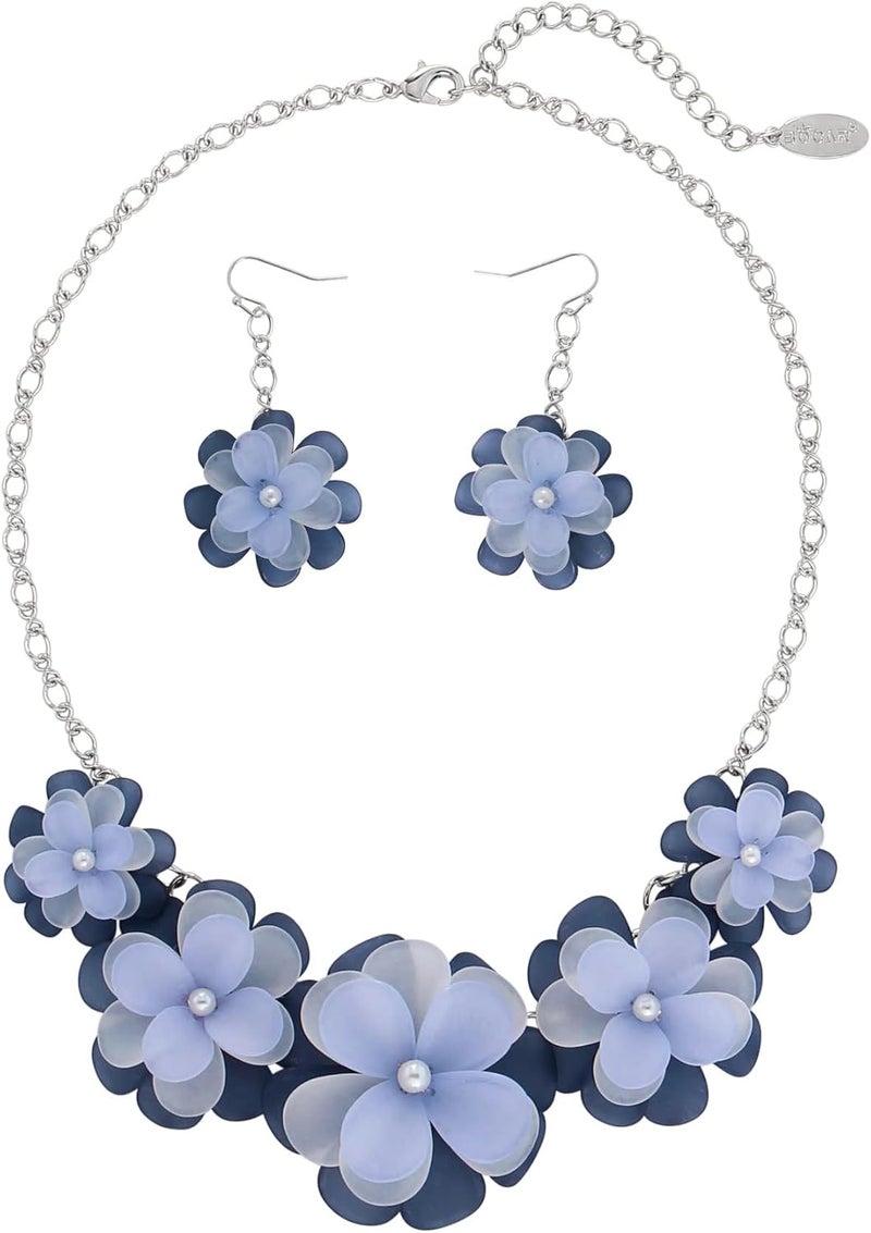 Bocar Flower Collar Necklace, Floral Flower Summer Beach Statement Choker Necklace and Earrings Set for Women, Handmade Women Jewelry Gift - Image 1